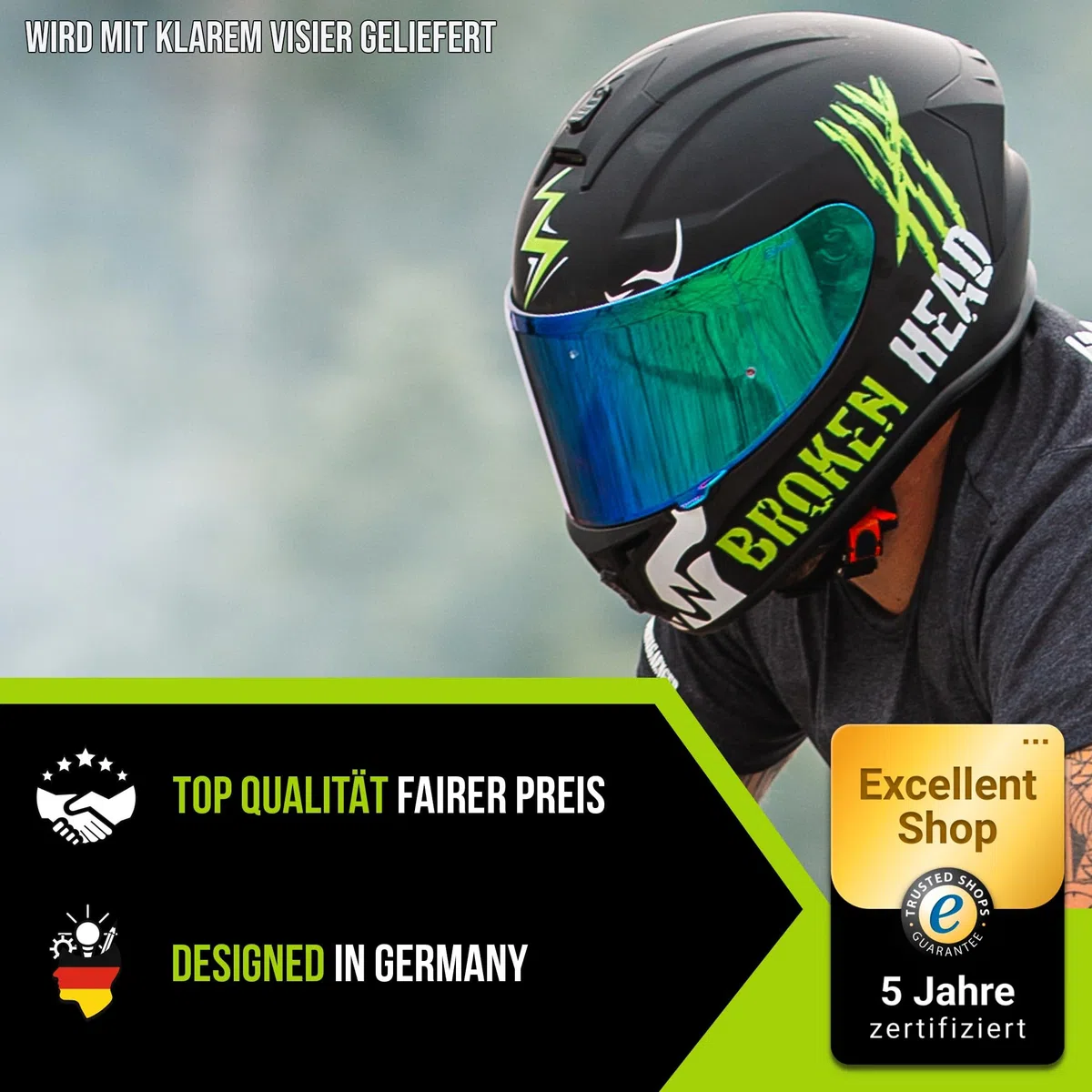 Broken Head Motorradhelm Adrenalin Integralhelm Therapy 4X | Leichter, Sportlicher Helm Für Einsteiger & Alltag, Racing-Design