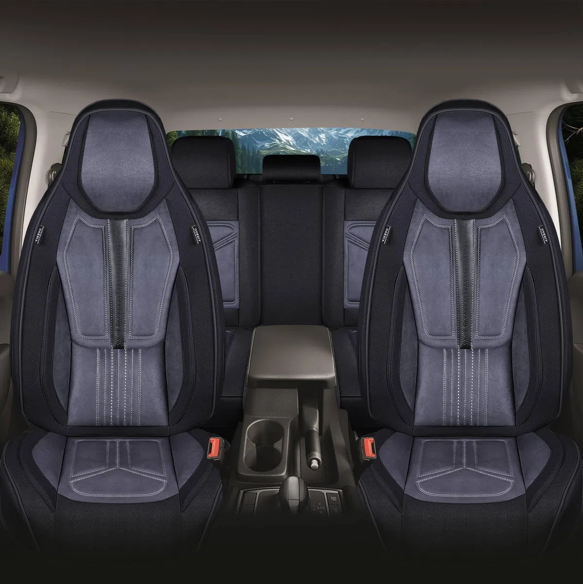 Autositzbezüge Universal für PKW & SUV – Premium Schonbezüge Komplettset Schwarz/Grau, hochwertig verarbeitet für mehr Sitzkomfort, Airbag-kompatibel Sitzauflage, für Vorder- und Rücksitze