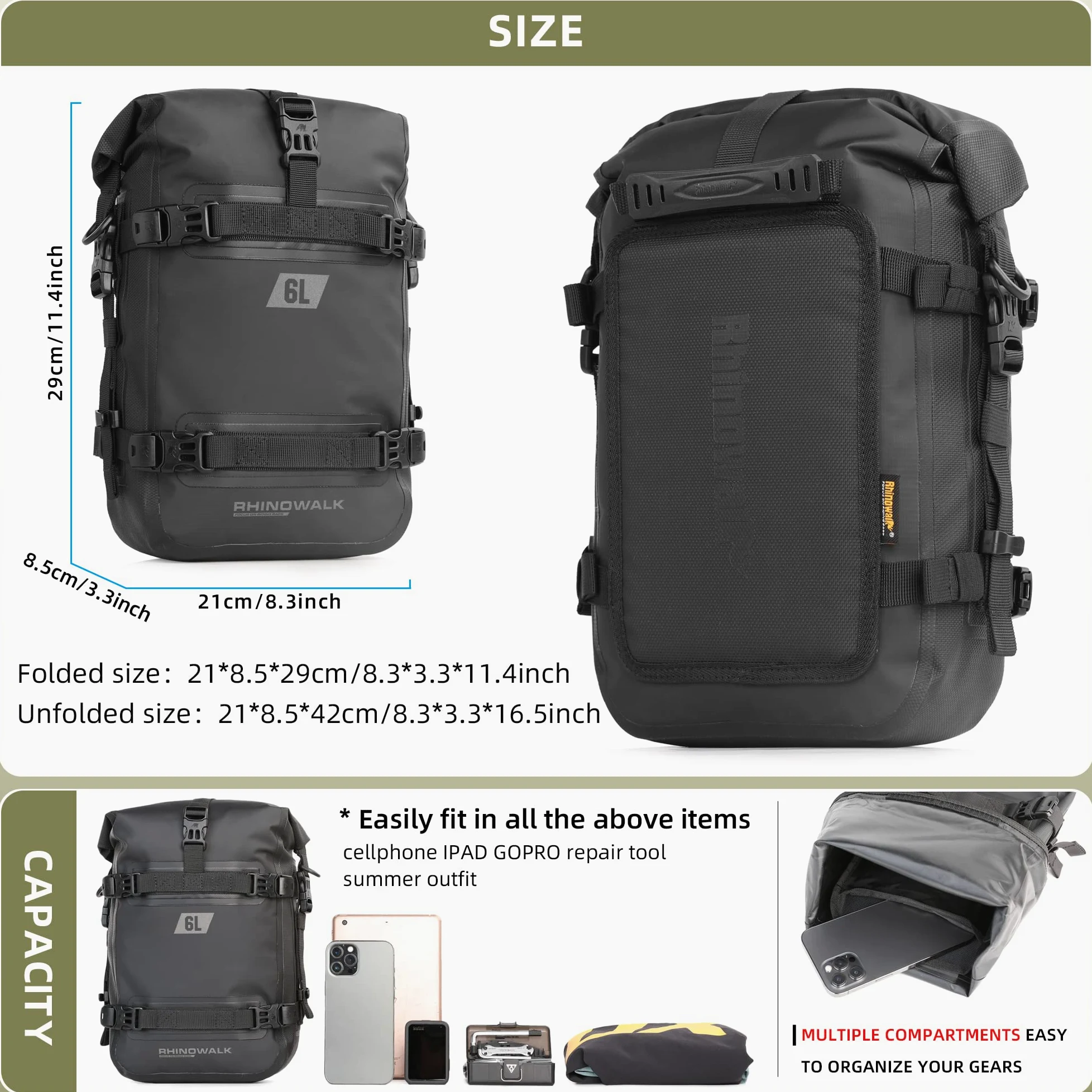 Rhinowalk Motorrad Sturzbügeltasche Wasserdicht 6L Motorradrahmen Tasche für Motorrad Schutzbügel Satteltasche Sitztasche Motorradtasche Seitentasche