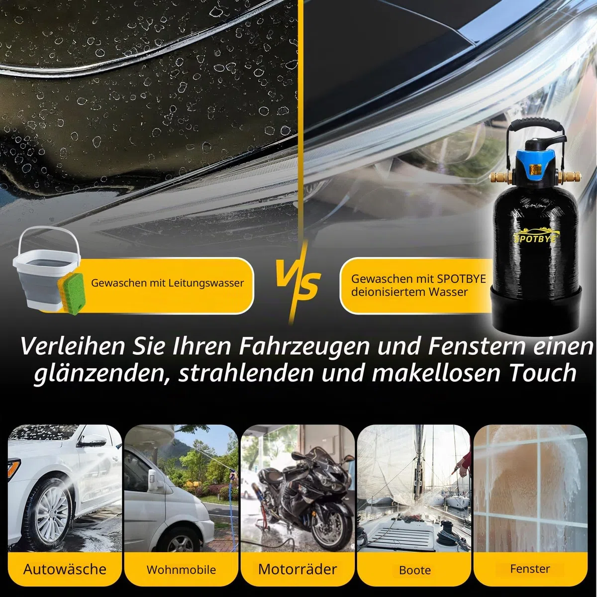 DI Autowaschwasserfilter 10 L mit Bypass Deionized Autowaschanlage DI car wash Filter Spotless Water für Auto,RV,Fahrzeuge,Motorräder,Boote,Keine Flecken,Keine Handtuch Trocknen (Schwarz-917)