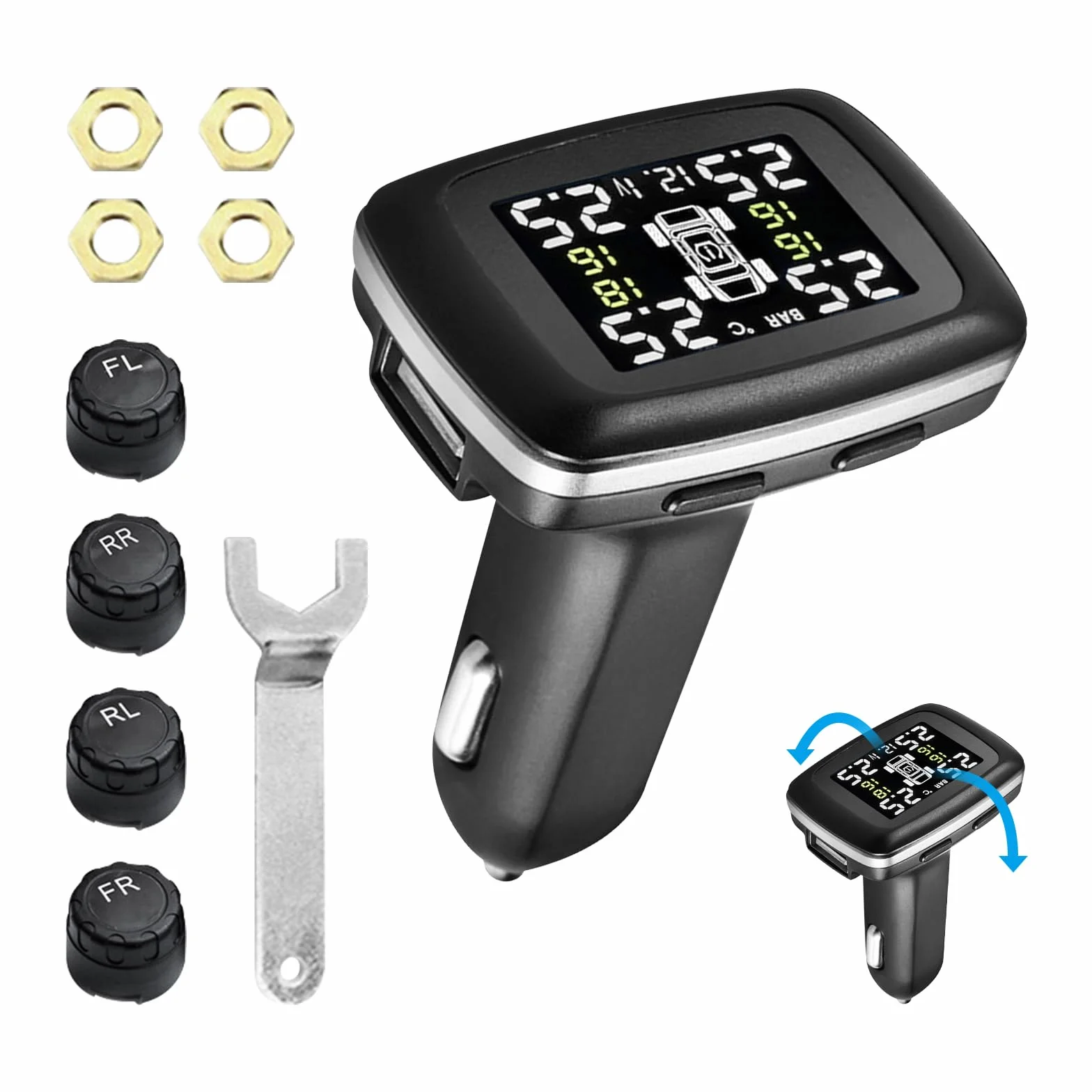 Reifendruckkontrollsystem, drahtloses Auto TPMS Reifendrucksystem, 6 Alarmmodi, einstellbare Bildschirmhelligkeit & Monitorwinkel für Wohnmobil, SUV, MPV, LKW, Limousine