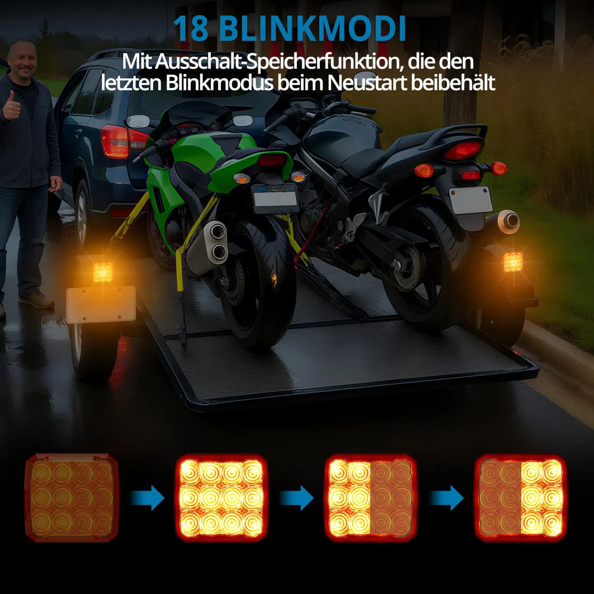 AUTOUTLET 2 Stück Warnleuchten Wiederaufladbar, Kabellose LED Magnetische Warnlicht mit 2000mAh Akku & 18 Blinkmodi, IP65 Wasserdicht Blinklichter E9 & E57 Mark, Warnung Beacon Notfall Lichter