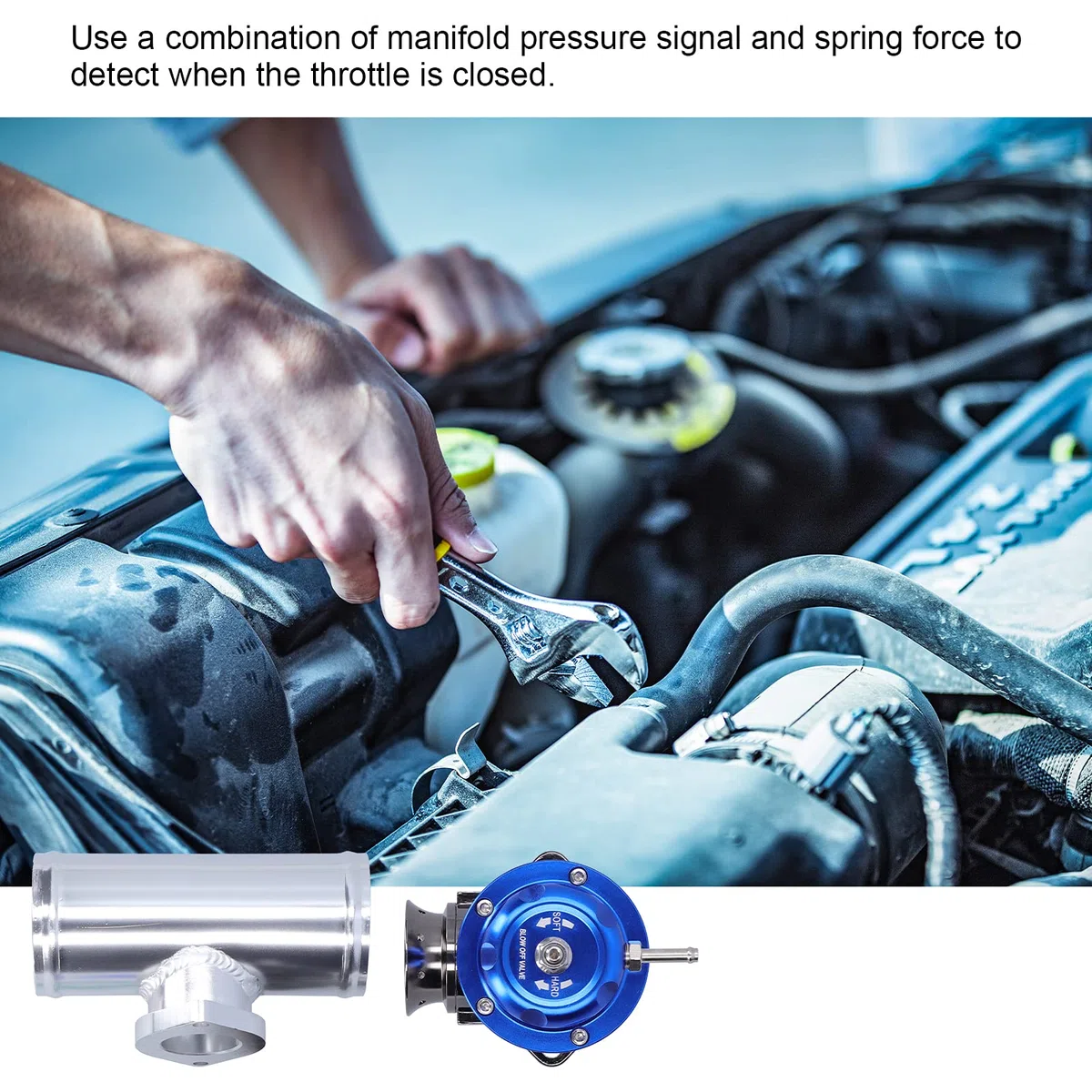 Abblasventil, Universal Aluminium Billet Turbo Abblasventil BOV, Professionelles Ablassventil BOV mit 2,5-Zoll-Flanschrohr & 8 Auslassanschlüssen für Rennwagen, Ansaugtrakt-Druckentlastung(Blau)