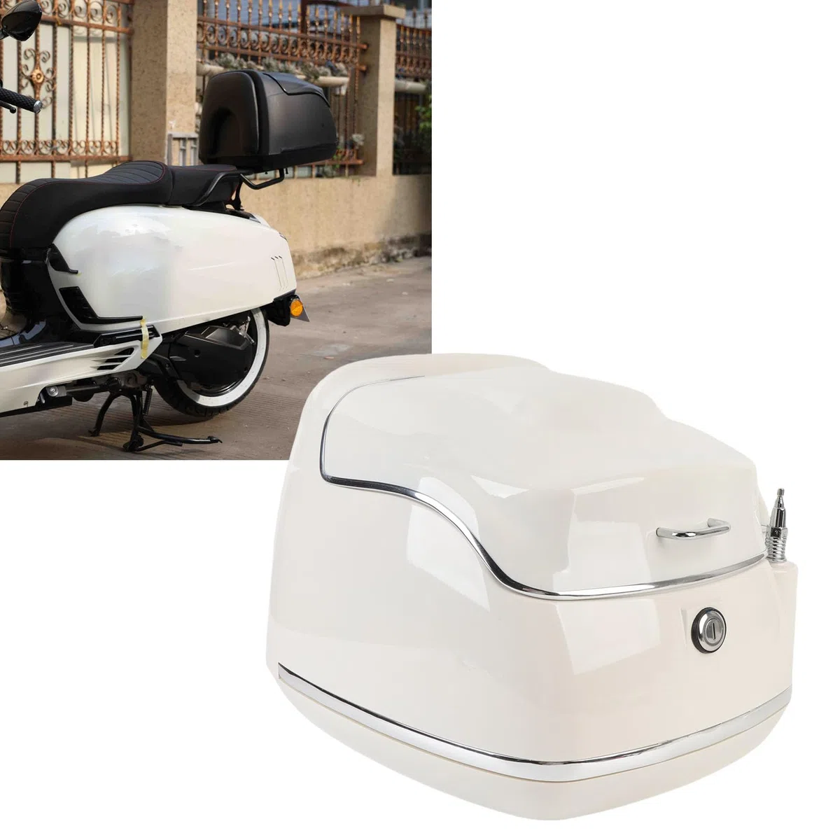 38L Motorrad-Topbox, Wasserdichter Aufbewahrungskoffer für Helme, Universelle Passform, Langlebiges ABS (White)
