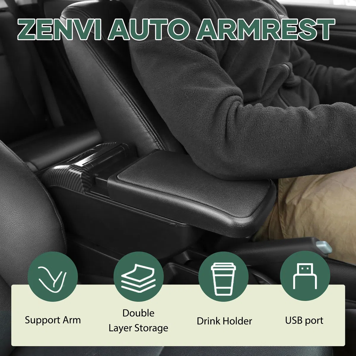 ZENVI MittelArmlehnen Compatible with Mazda 2 Armlehnen 2015-2024 Mittelkonsolen Veranstalter Armlehnen Doppelter Stauraum Verwendbar als Ellbogenstütze（Schwarzer Stil）