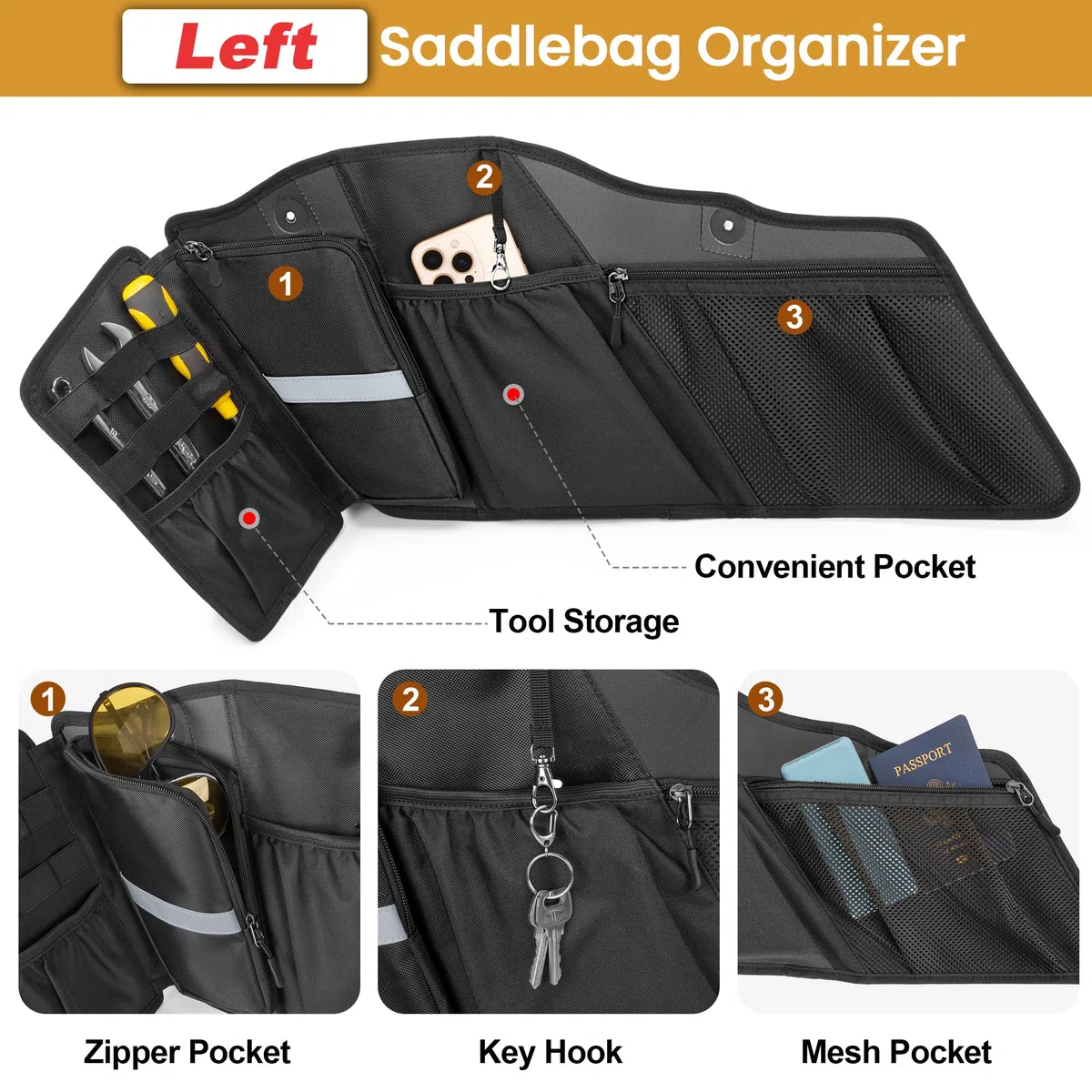 HODRANT 2er-Pack Motorrad-Satteltaschen-Organizer, Innentaschen für Satteltaschen, kompatibel mit Touring-Modellen 2014–2025 Street Glide, Road Glide, Road King, Electra Glide (nur Taschen)