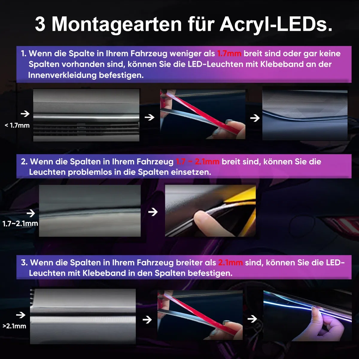 GPJYD Acryl 6 IN 1 Auto Ambientebeleuchtung, RGB LED Auto Innenbeleuchtung Strip Lights 445cm 584 LEDs mit 16 Millionen Farben, 210 Dynamische, USB-Port A uto LED Innenbeleuchtung