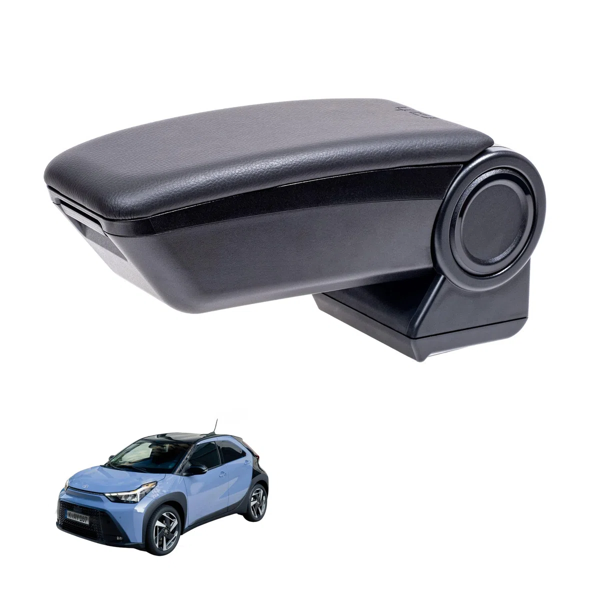 Rati Armster 3 Armlehne kompatibel für TOYOTA AYGO X HYBRID 2026- [Schwarz, veganes Leder] Mittelarmlehne mit Staufach
