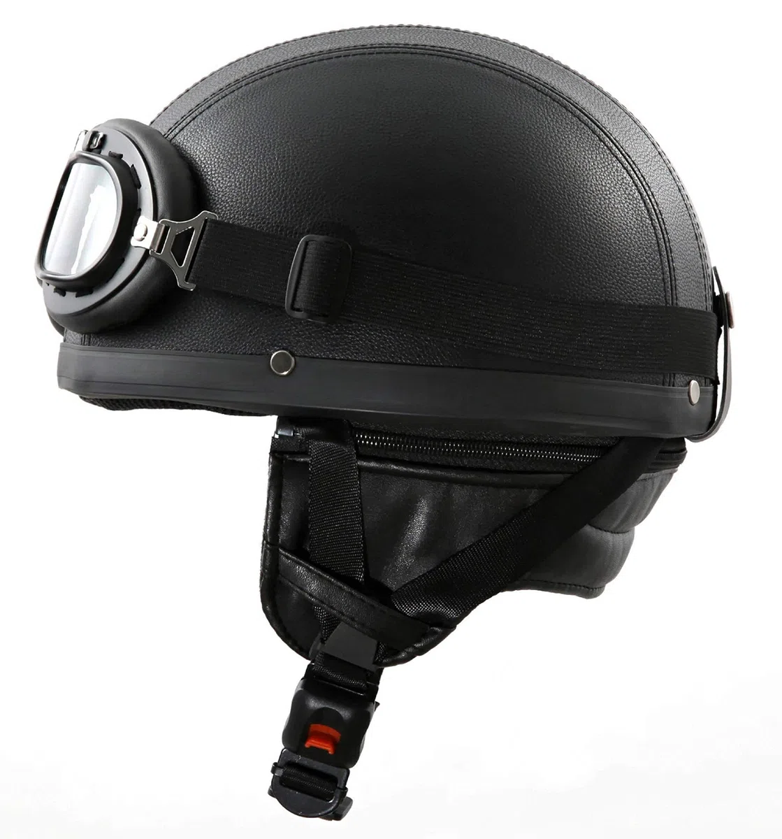 Retro Oldtimer Helm mit Kunstleder bezogen und Fliegerbrille Größe (M 57/58cm)