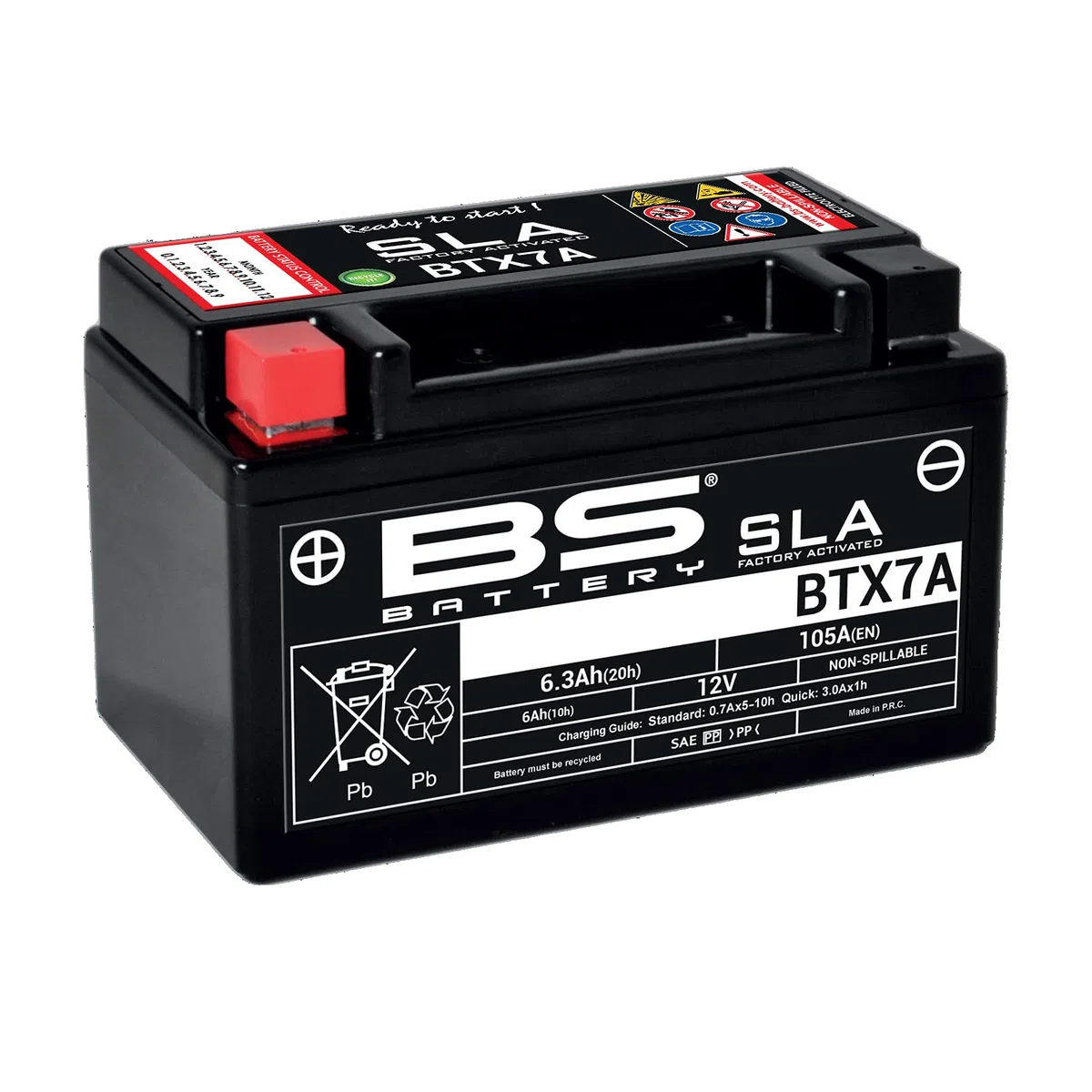 BS Battery 300672 BTX7A AGM SLA Motorrad Batterie, Schwarz