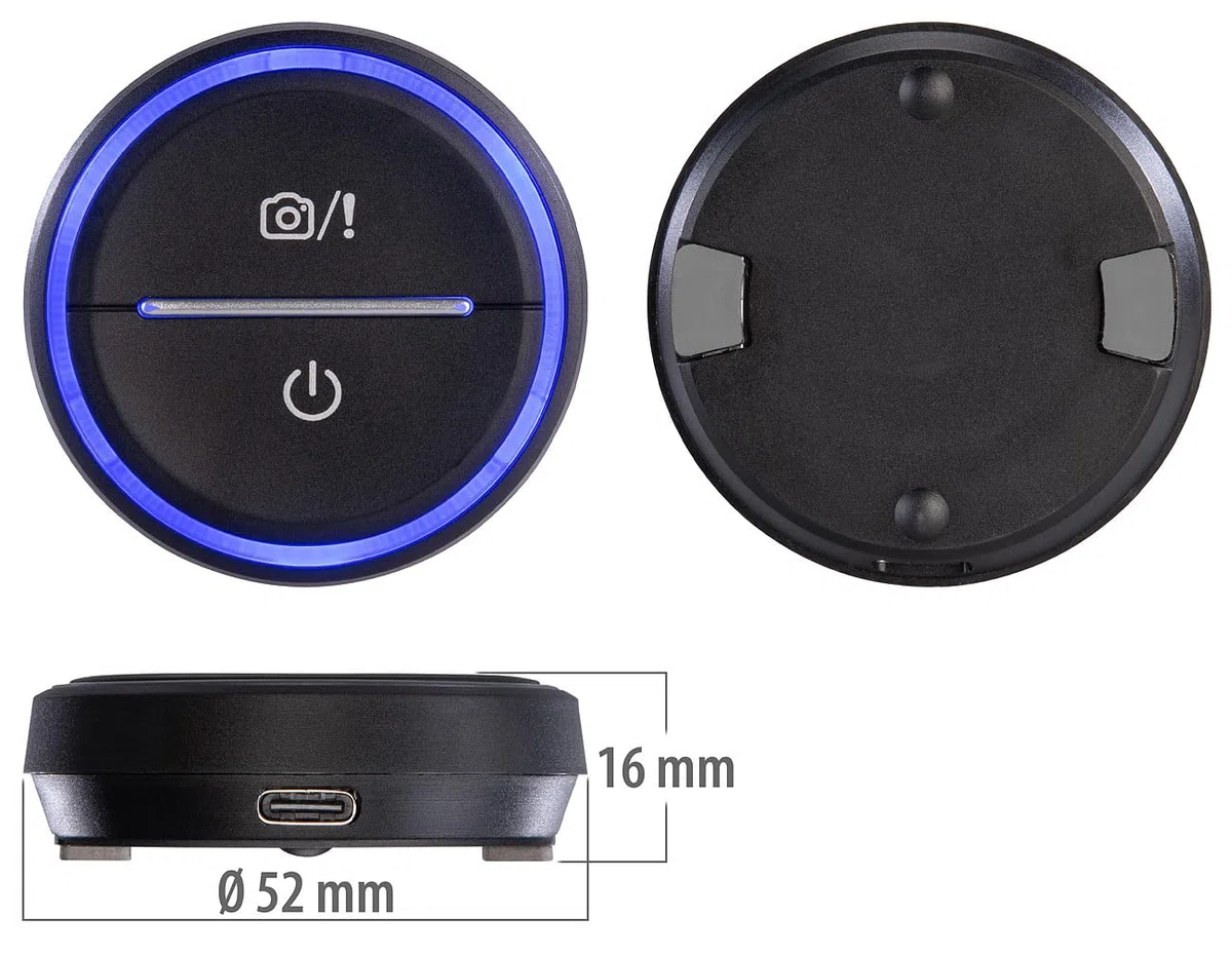 Lescars Blitzerwarner: Akku-Gefahrenstellen-Warner mit Bluetooth und App, Multicolor-LED-Ring (Gefahrstellenwarner, Auto Warnsystem Bluetooth, Laser)