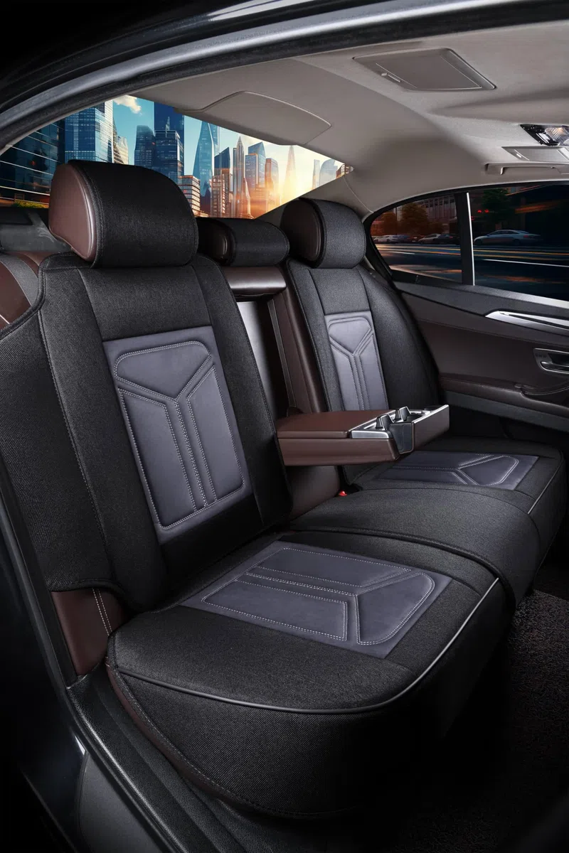 Autositzbezüge Universal für PKW & SUV – Premium Schonbezüge Komplettset Schwarz/Grau, hochwertig verarbeitet für mehr Sitzkomfort, Airbag-kompatibel Sitzauflage, für Vorder- und Rücksitze