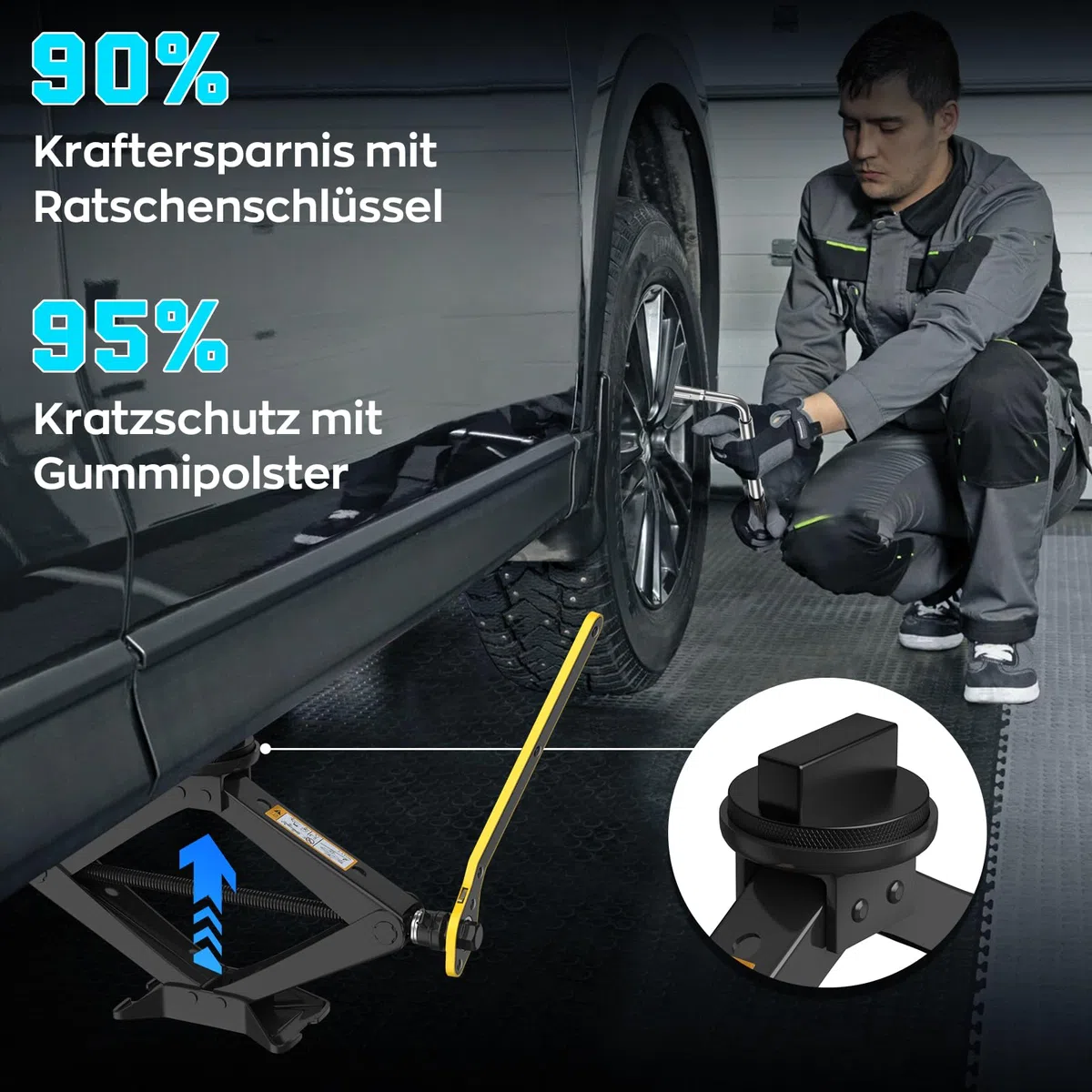 IMAYCC Spezial-Scherenwagenheber 2.5T für Mercedes-Benz, Car Jack mit 2Pcs Wagenheber Gummiauflage Schützt PKW, Wagenheber Auto mit Radmutternschlüssel, Auto-Notfallset für Mercedes Benz Serie