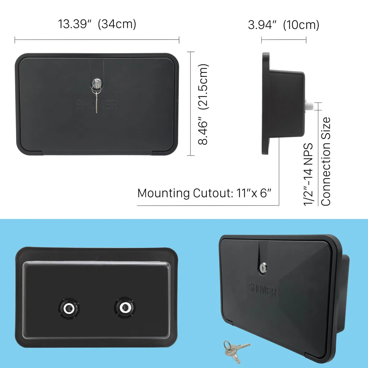 Außenduschkasten-Set für Wohnmobil, Wohnmobil, Van, Reiseanhänger, Wohnmobil und Boot, Schwarz