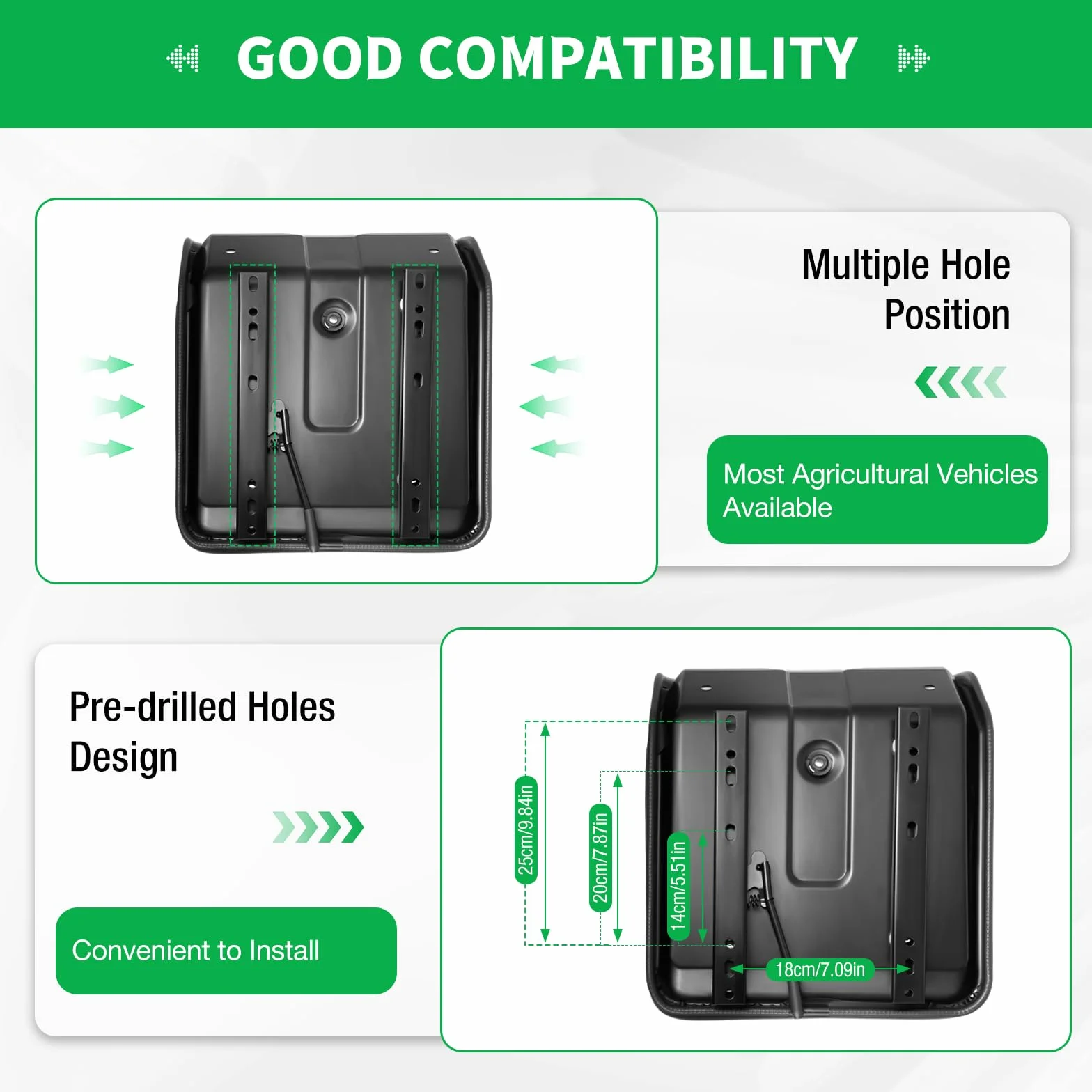 MINRS Universal Traktorsitz mit Rückenlehne, PVC-Leder, wasserdicht, schwarz, passend für Traktor, Gabelstapler, Bagger, Rasenmäher und Kippmulde
