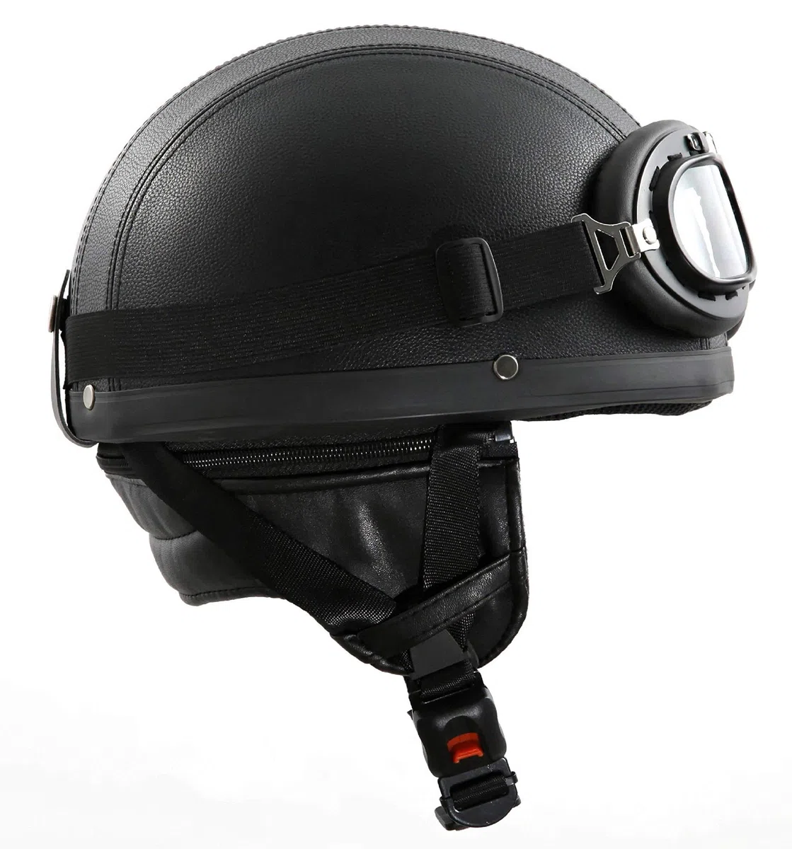Retro Oldtimer Helm mit Kunstleder bezogen und Fliegerbrille Größe (M 57/58cm)