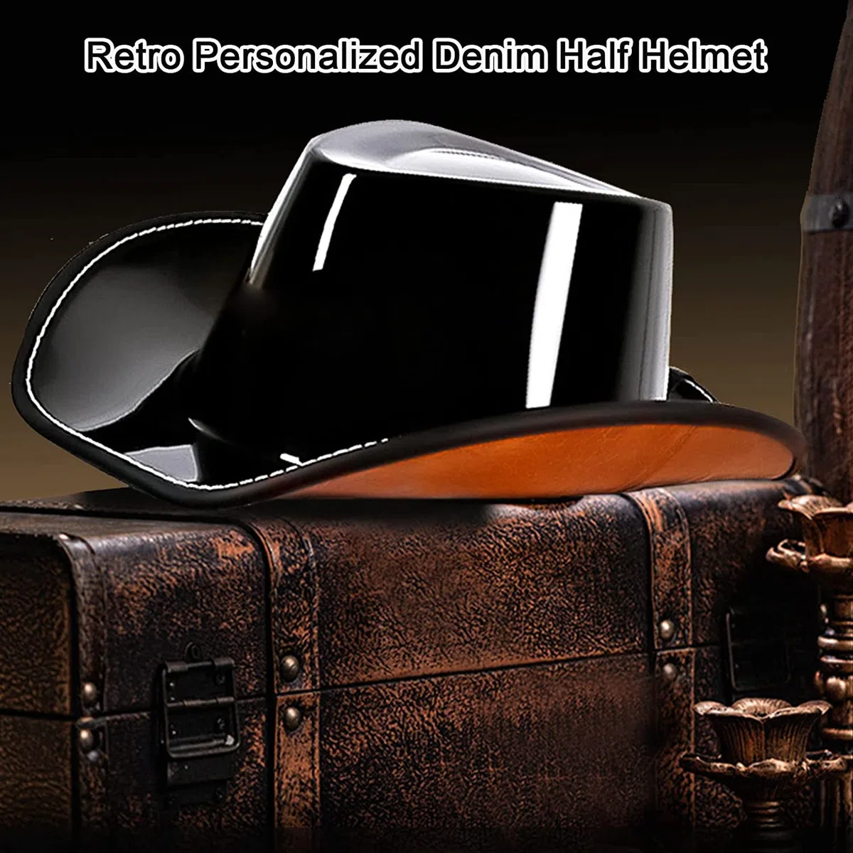 Motorradhelm Halbschalenhelm mit ECE, Vintage Cowboyhut Helm Scooter-Helm Offenem Helm Chopper Helm, für Herren Damen für Cruiser Scooter Chopper