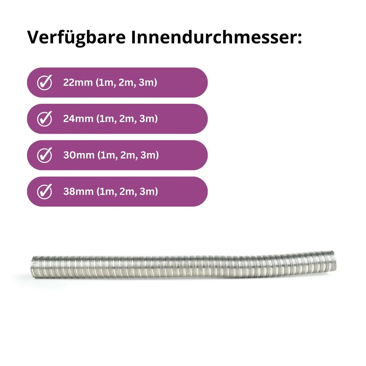 Abgasrohr Abgasschlauch 22mm 24mm 30mm 38mm 2-lagig rostfreier Stahl INOX für Standheizung Dieselheizung Notstromaggregat Stromgenerator Stromerzeuger (22mm (Länge: 3m))
