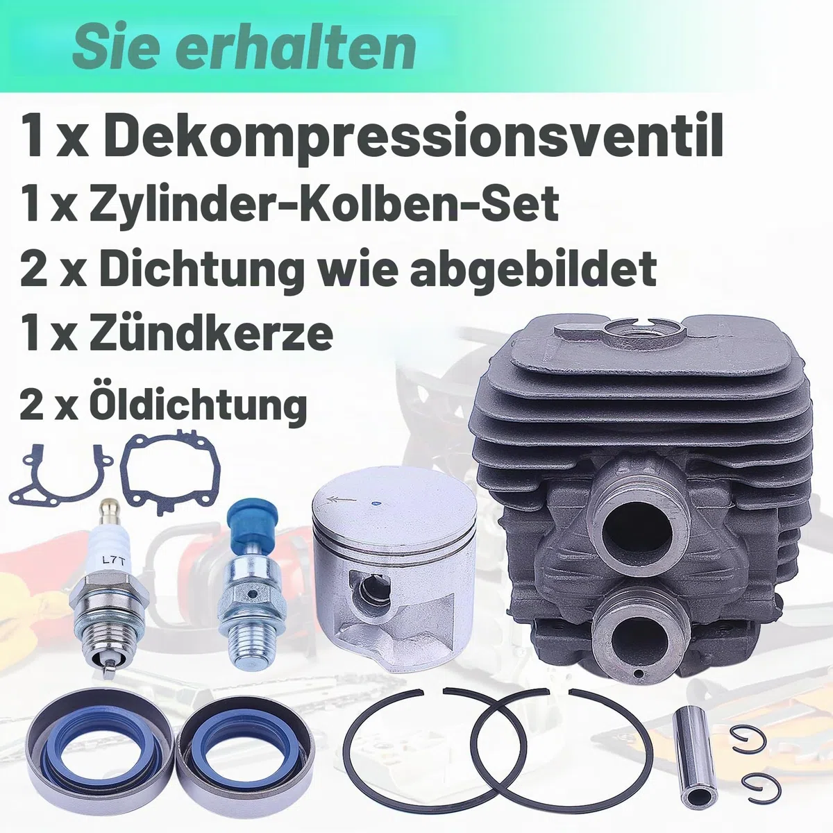 Adefol Zylinder und Kolben Kit für STIHL TS410 TS420 Trennsäge, 50mm Cylinder Piston Baugruppe + Zündkerze + Dekompressionsventil + Öldichtung + Dichtung Ersatzteile 13 in 1