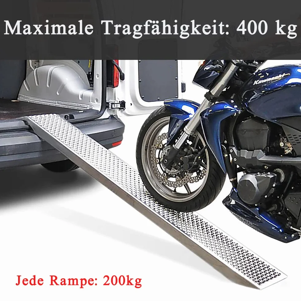 LILIIN 2X Auffahrrampe PKW Verladerampe 400 kg Verladeschiene Verzinkter Stahl Laderampe Anhängerrampe Tragfähigkeit Alu Rampe für Motorrad, Anhänger, Rasenmäher, Rasentraktor (160cm, Silber)