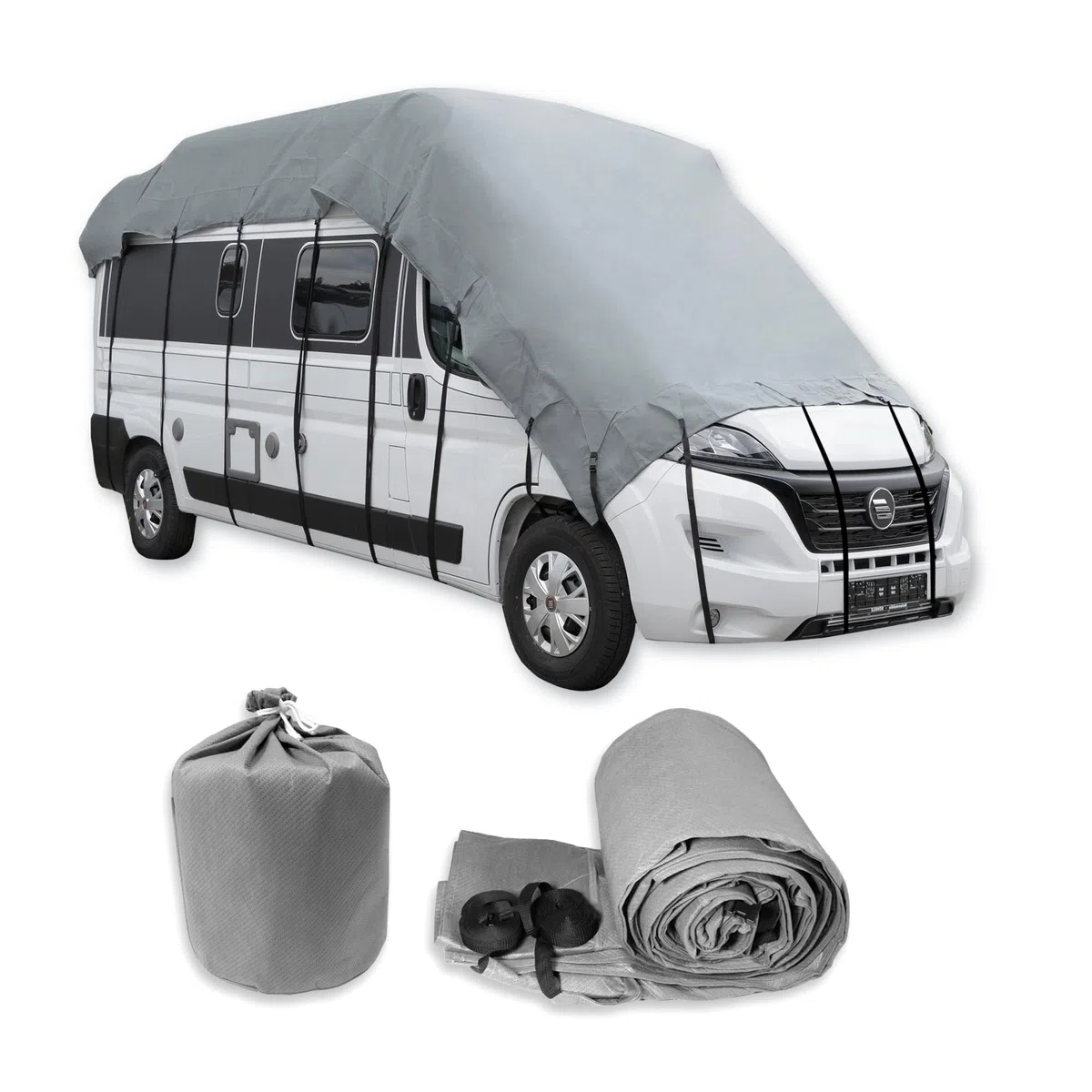 NATIV Dachschutzplane für Wohnmobile | UV-resistente Schutzhülle für ihren Camper | wasserdichte Abdeckplane für das Dach ihres Reisemobils | Dachplane mit universeller Passform | grau
