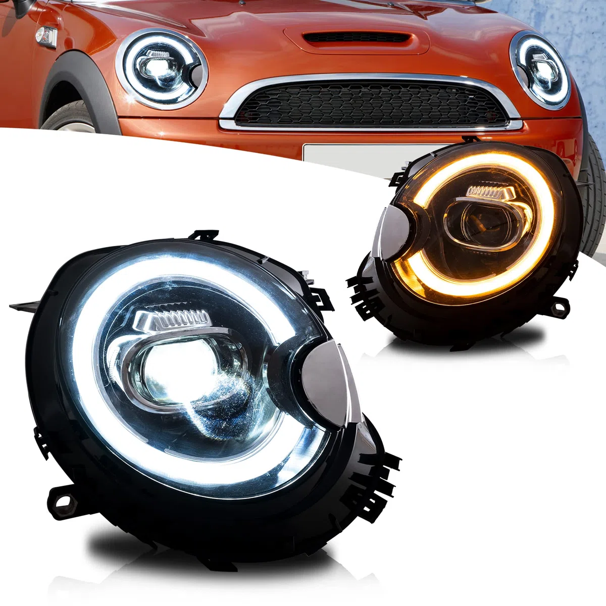 VLAND Scheinwerfer Kompatibel für Mini Cooper R55 R56 R57 R58 R59 2007-2013, Mit E-Prüfzeichen,1 Satz