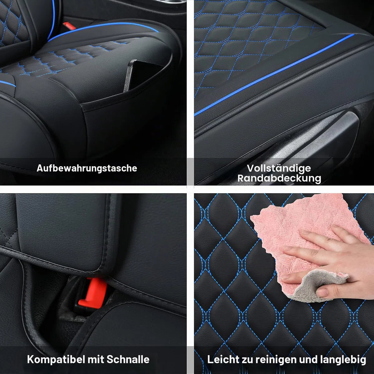 Kunstleder-Autositzbezüge, universell passend für die meisten Pkw, SUV, Limousinen und LKW, Vordersitzbezüge, Schwarz/Blau