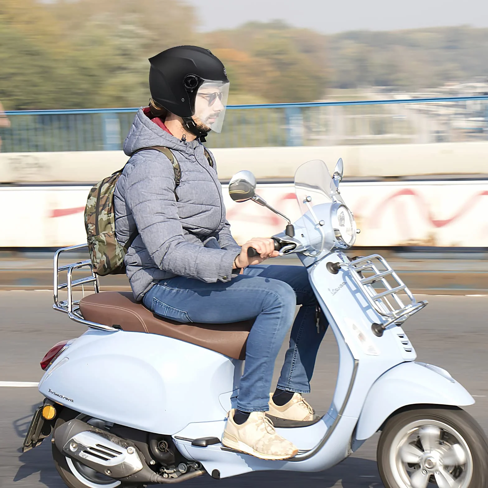 Motorradhelm Mit Schutzbrille, Jethelm Roller-Helm Scooter-Helm Moped Mofa-Helm, Hat Den Verkehrssicherheitstest Bestanden, Um Die Kopfsicherheit Wirksam Zu Schützen