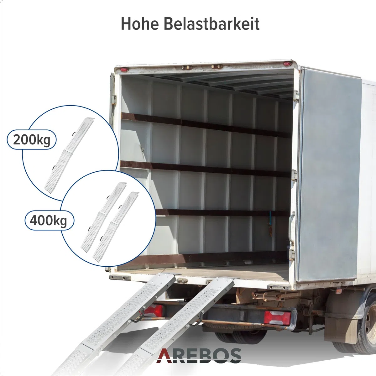 Arebos 2X Faltbare Auffahrrampen | Stahl Rampe bis 400 kg belastbar,rutschfest,perforiert | Laderampe für Auto oder Anhänger Auffahrrampe für Motorrad, Rasentraktor, Rollstuhl, Fahrrad | 180 cm