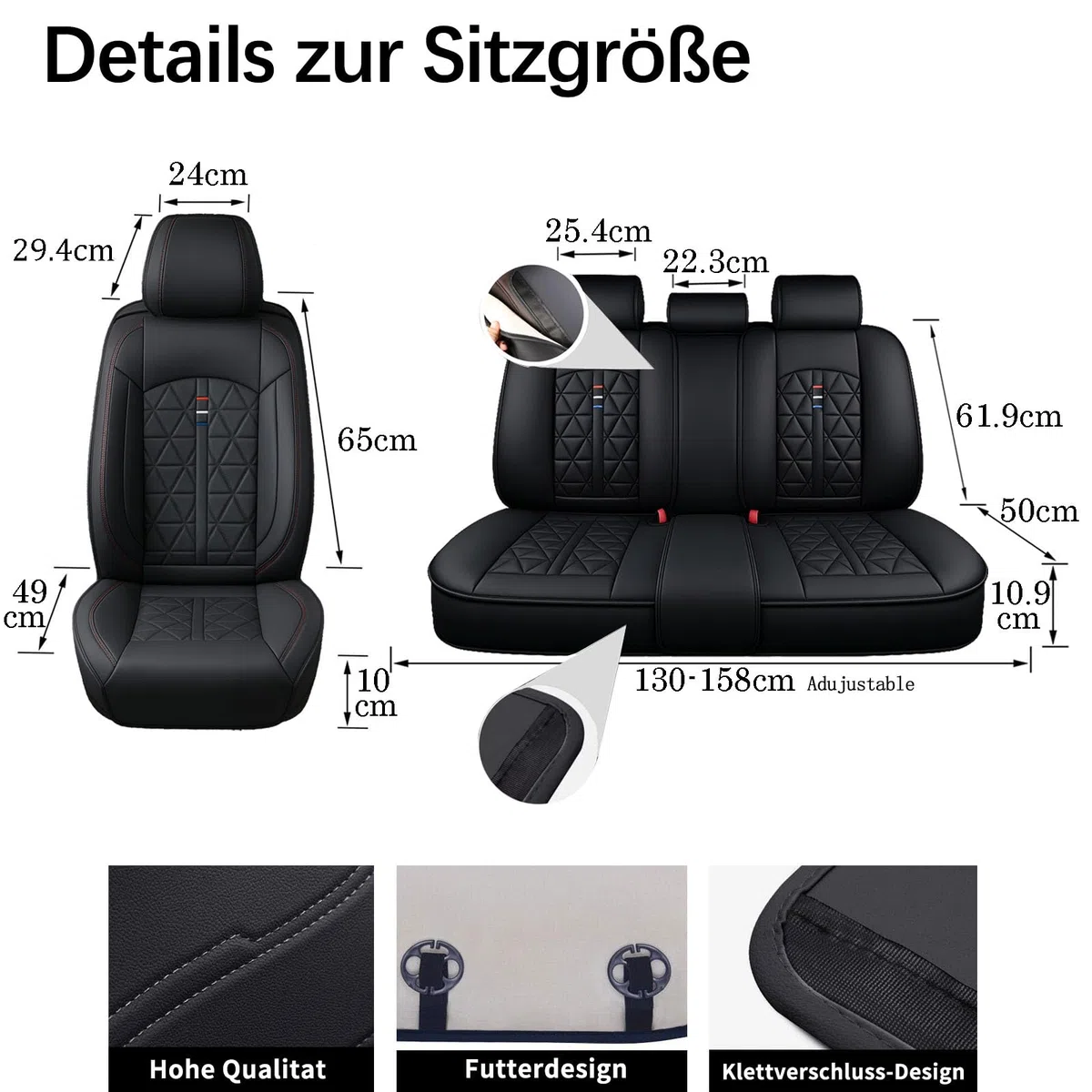 5-TLG. Universelles Komplett-Set für Autositzbezüge in Schwarz – Atmungsaktive & Strapazierfähige PU-Leder-Sitzschoner, Passend für PKW, SUVs, Limousinen und Pick-ups (Komplett-Set)