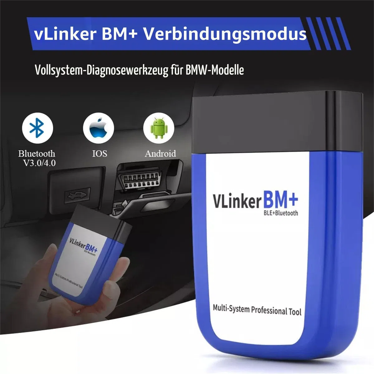 vLinker BM+ OBD2 Bluetooth Diagnose Scan Tool, OBDII Autoscanner für iOS, Android, und Windows - Gemacht für BimmerCode