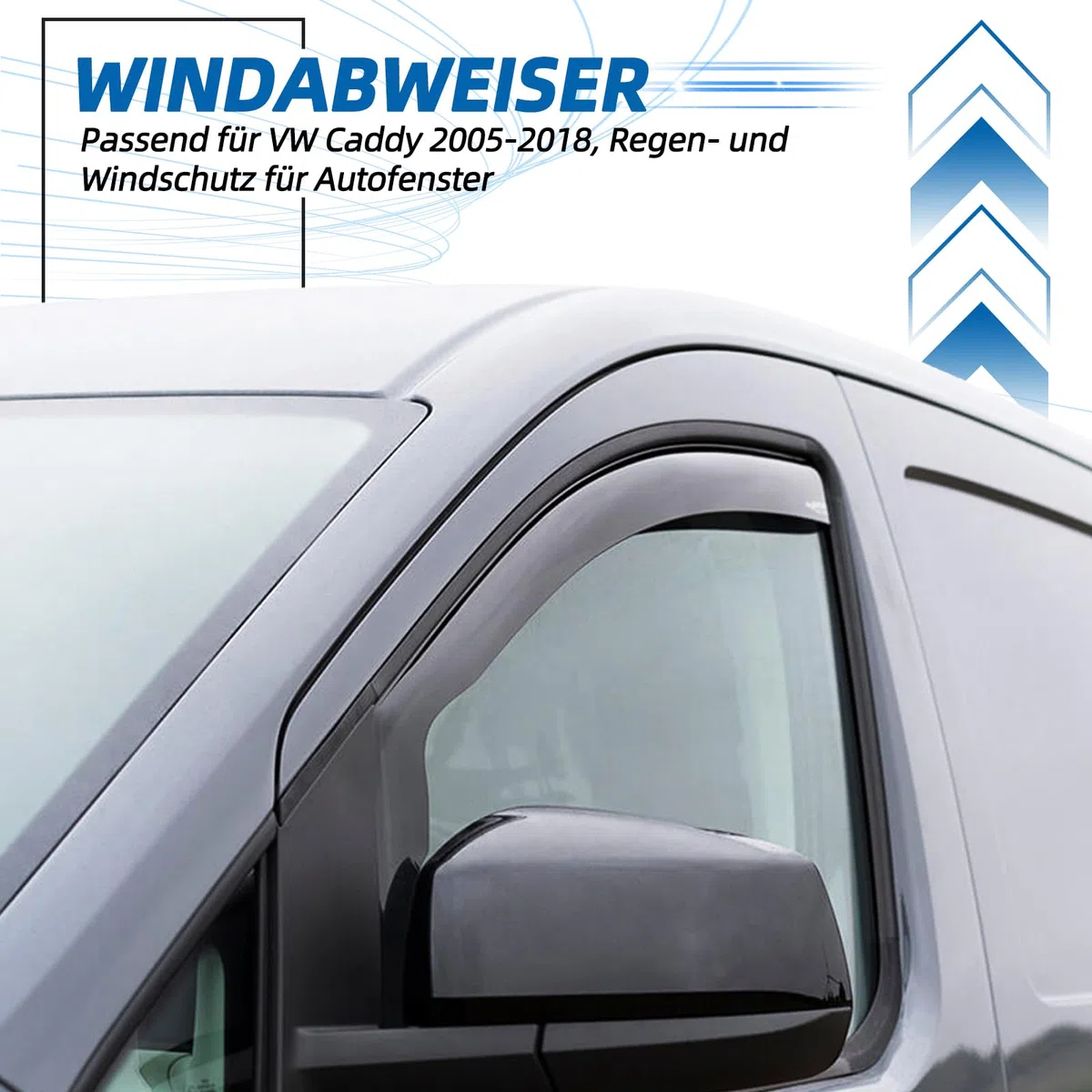 Zweiteiliger Fenster-Regenabweiser für Volkswagen Caddy(2005–2018). Einteiliger Windabweiser, Regen- und Windabweiser, einfach zu montieren, Schwarz