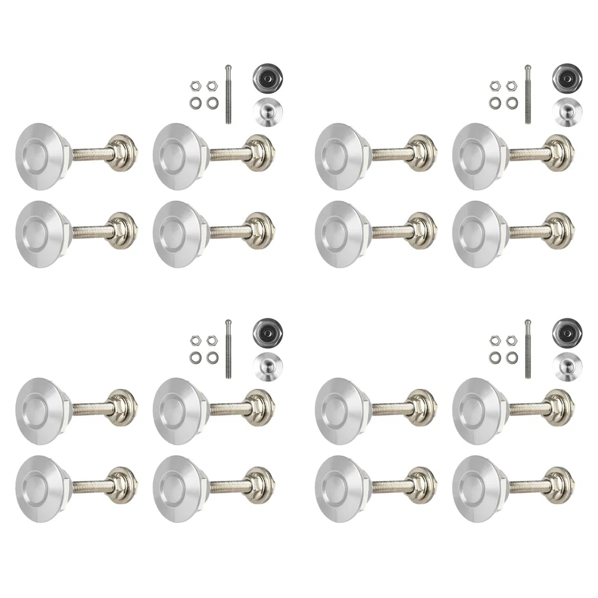 16X Schnell Verschluss Druck Knopf Verriegelungs Knopf Auto Stift Motor Hauben Schloss Stoßstangen Clip Verriegelungen Silber