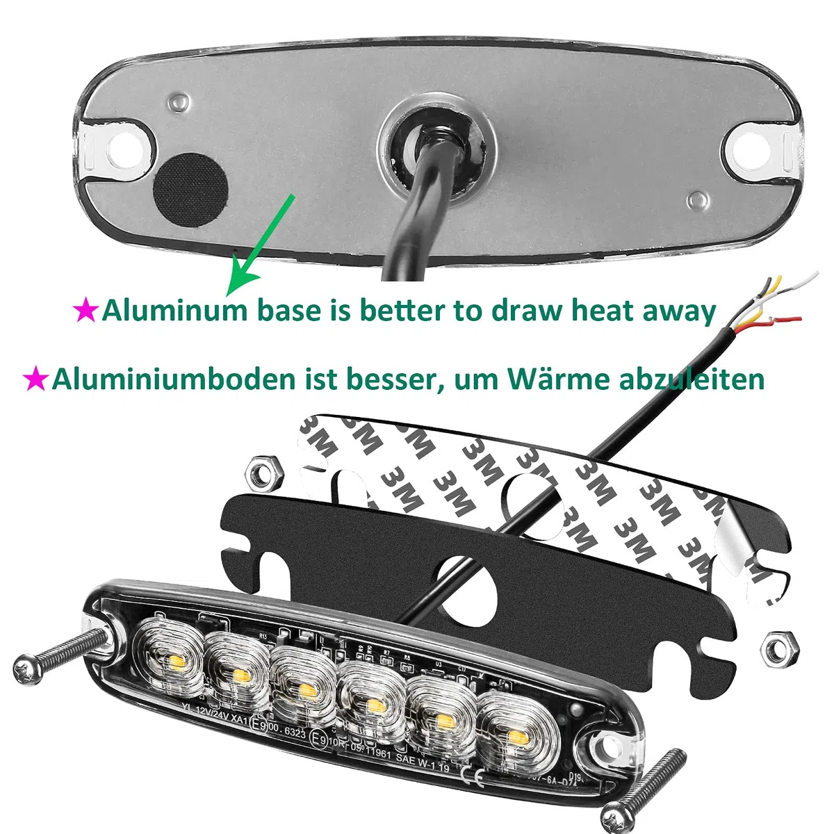 12V/24V 6LED Warnlicht Stroboskoplicht,Ultradünn Led Seite Frontblitzer Amber Blitzer Blitzmodul Orange,Notfall Warnung Beacon Blinklichter led Gelb Bar für Autodachträger PKW LKW ECE R65 R10