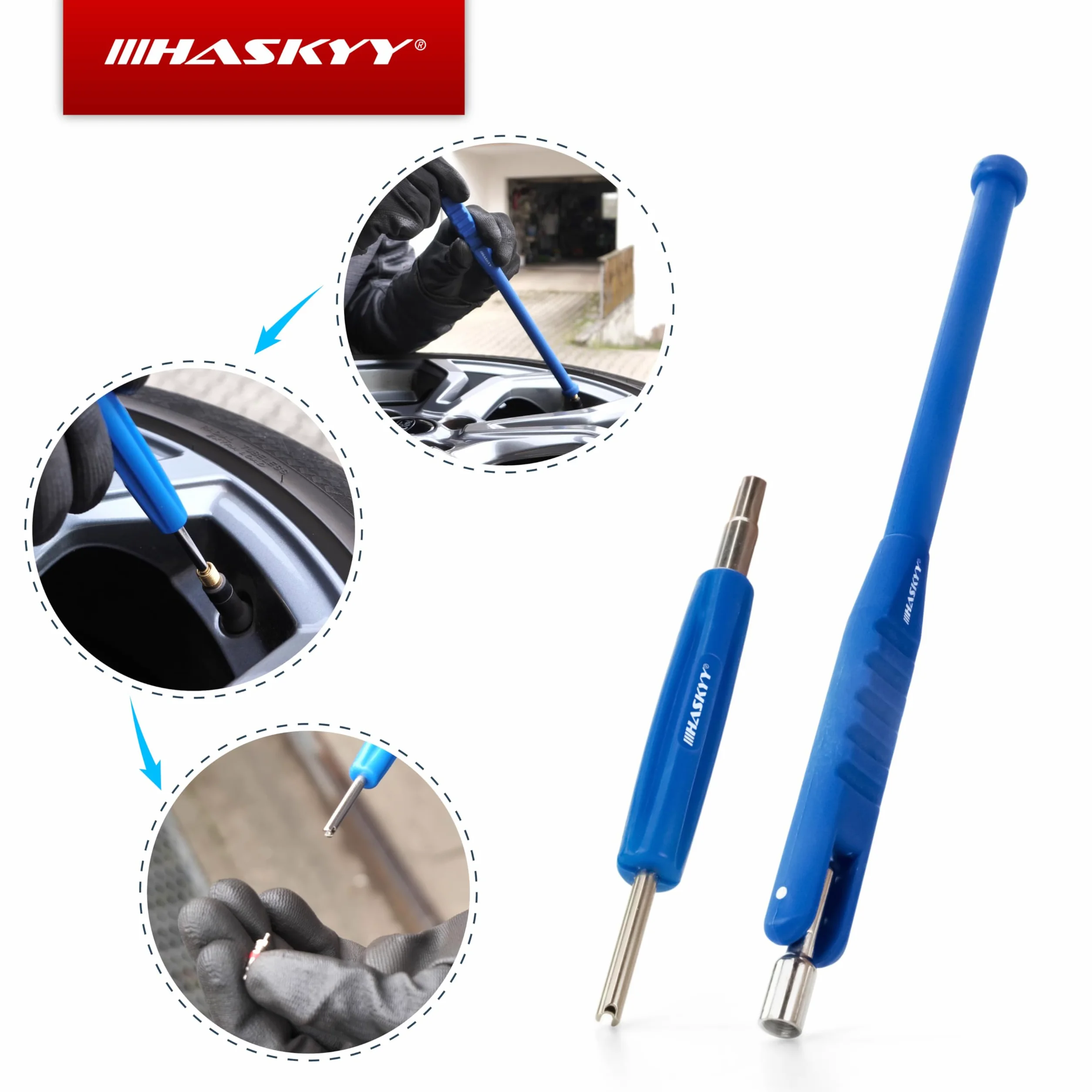 HASKYY 5kg Reifenmontagepaste Montagepaste Schwarz Reifenmontage Set inkl. Ventildreher, Ventileinzieher, Profi Auswuchtzange für Klebe- und Schlaggewichte & Fettkreide