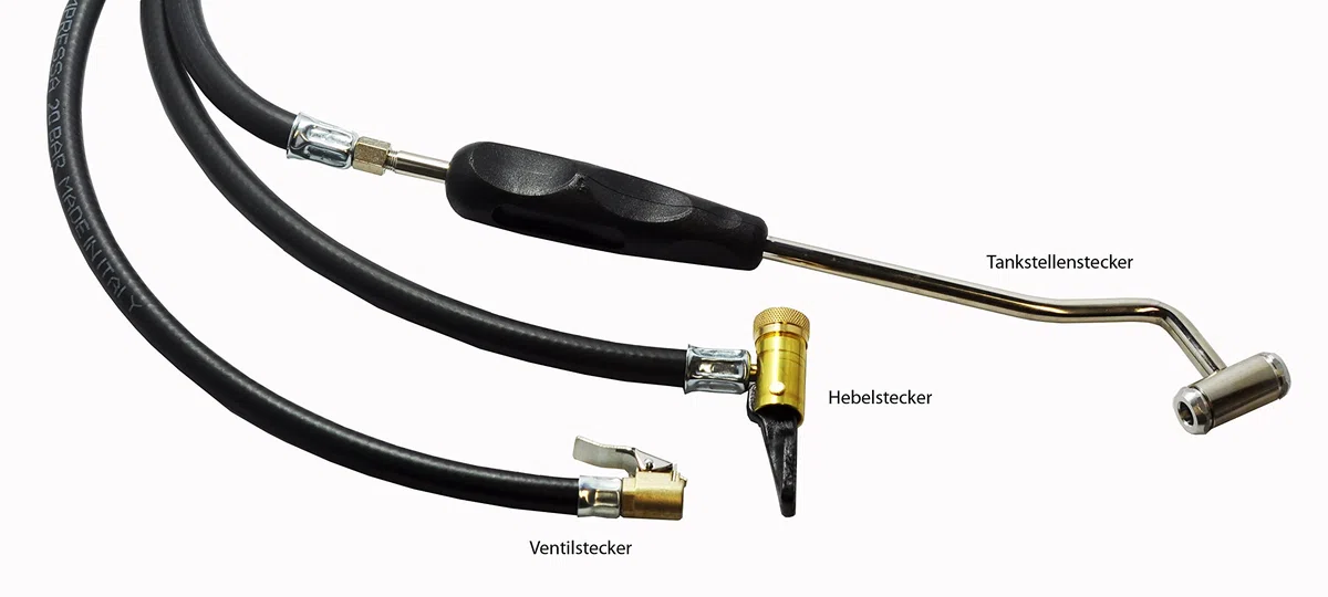 Reifenfüller geeicht, Druckprüfer EU, Ventilstecker, Hebelstecker, Tankstellenstecker im Set