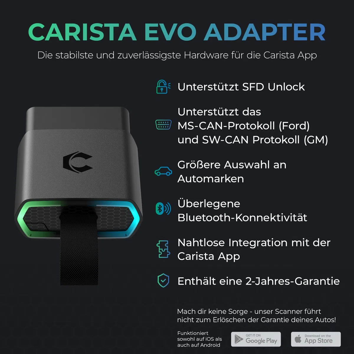 CARISTA EVO - OBD2 Diagnosegerät mit Live-Daten - OBD2 Bluetooth Adapter & Codiergerät für alle Marken (VW, Audi, BMW, Skoda, UVM) - OBDII Autoscanner (iOS & Android)