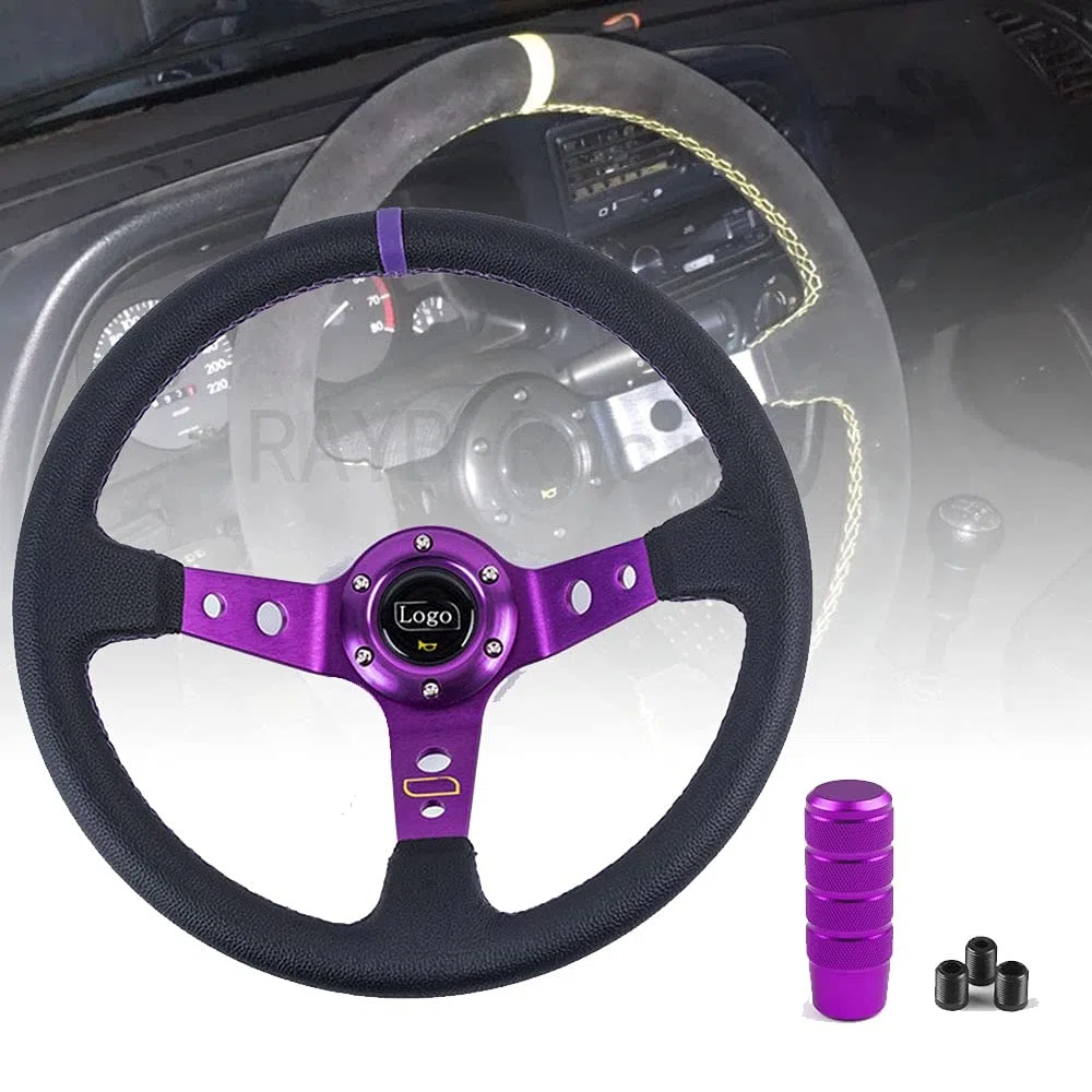 Sportlenkrad Universal 14 Zoll 350mm PVC. Auto Racing-Lenkräder Tiefmais driftet Sportlenkrad mit Umschaltknopf (Color : C)