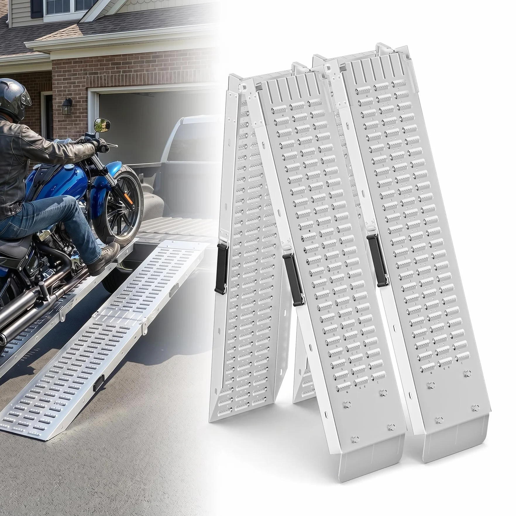 Froadp Faltbare Antirutsch Auffahrrampe Verzinkt Klappbar Laderampe Rampe 180x22,5x4,5cm Silber Auffahrschiene Verladerampen für Auto Motorrad ATV PKW Max. Belastbarkeit 400KG pro Paar
