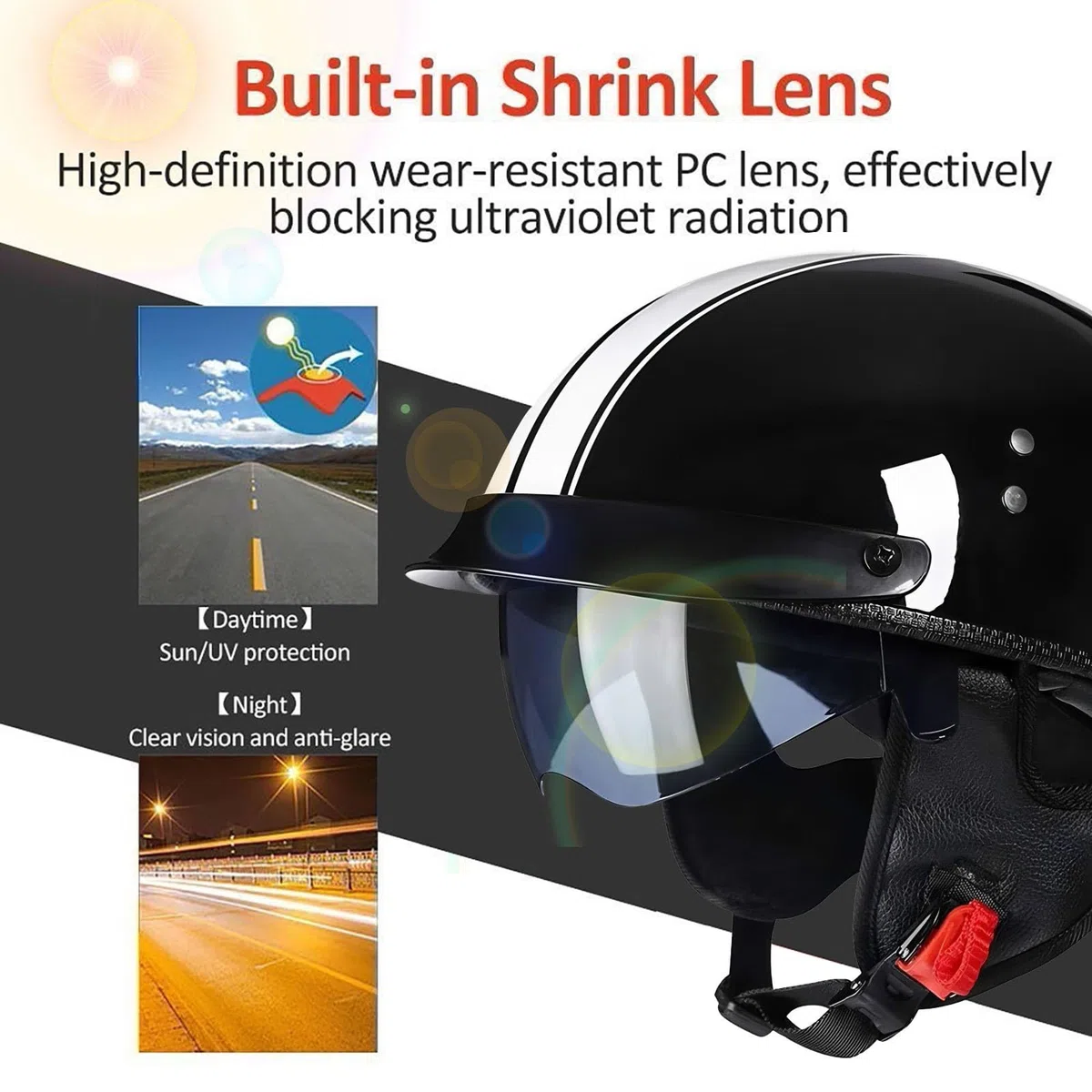 Halbschalenhelm Motorradhelm mit ABS-Schale ECE-zertifizierter Schnellverschluss und abnehmbarem Visier für Erwachsene | Chopper Helm, Mofa Helm Retro, JetHelm Halbhelm für Scooter
