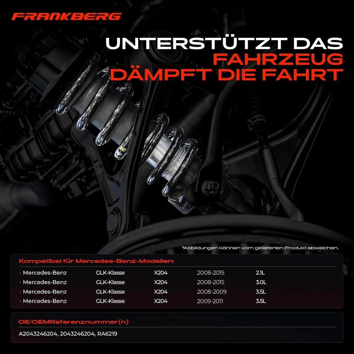 Frankberg 2x Federn Fahrwerksfeder Hinterachse Kompatibel mit GLK-Klasse X204 2.1L 3.0L 3.5L 2008-2015 Replace# A2043246204