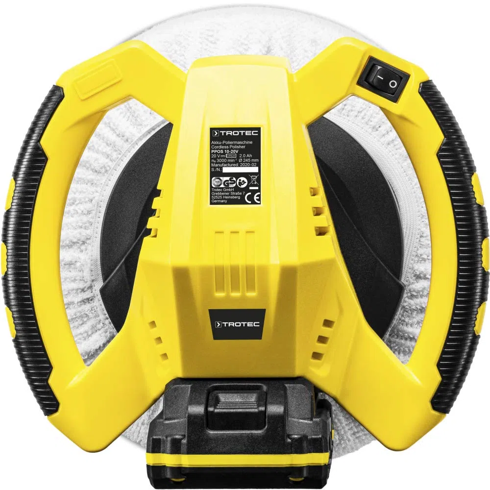 TROTEC Akku Poliermaschine PPOS 10‑20V – Autopoliermaschine 65 Watt, Multi Akku 20 V 2 Ah, Leistung 3.000 U/min, Polierteller-Ø: 245 mm, Autopolitur