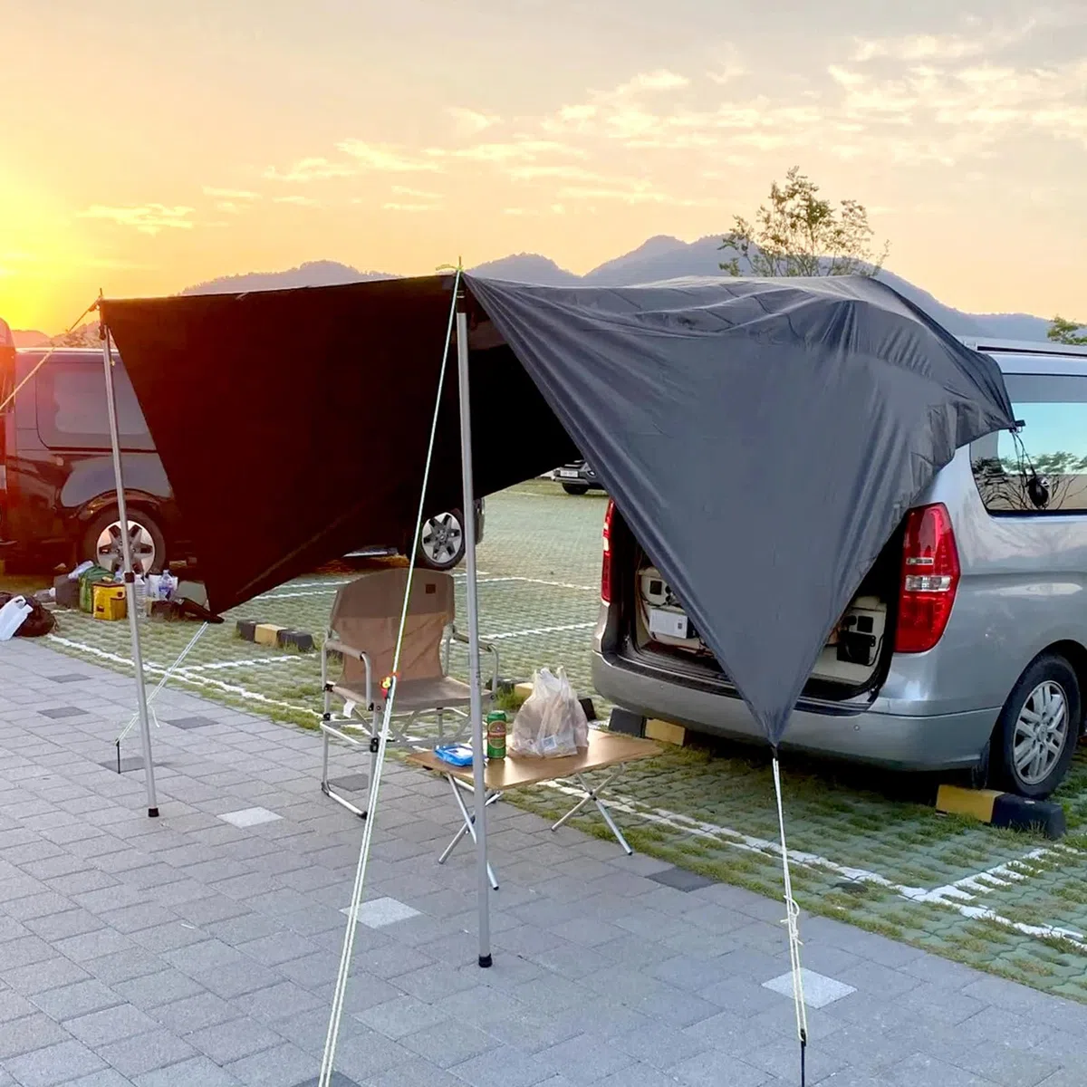 Universal Auto Markise, Sonnenschutz Auto Seitenmarkise Camping Markise für Auto, SUV, LKW, Wohnmobilen, 380 X 280 cm