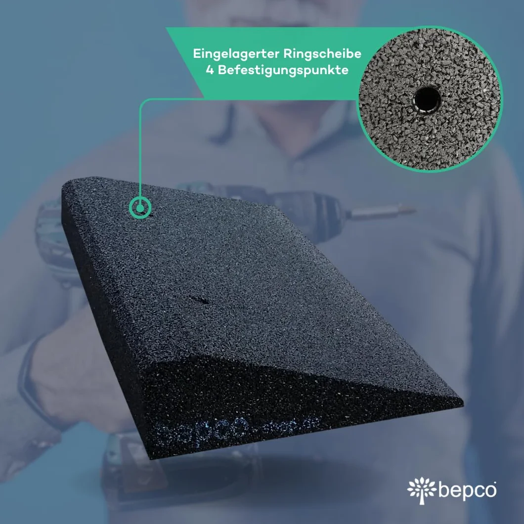 bepco Bordsteinkanten-Rampe-Set (2 Stück), LxBxH: 50 x 25 x 6 cm aus Gummi (schwarz) Auffahrrampe,Türschwellenrampe, mit eingelagerten Unterlegscheiben zur Befestigung