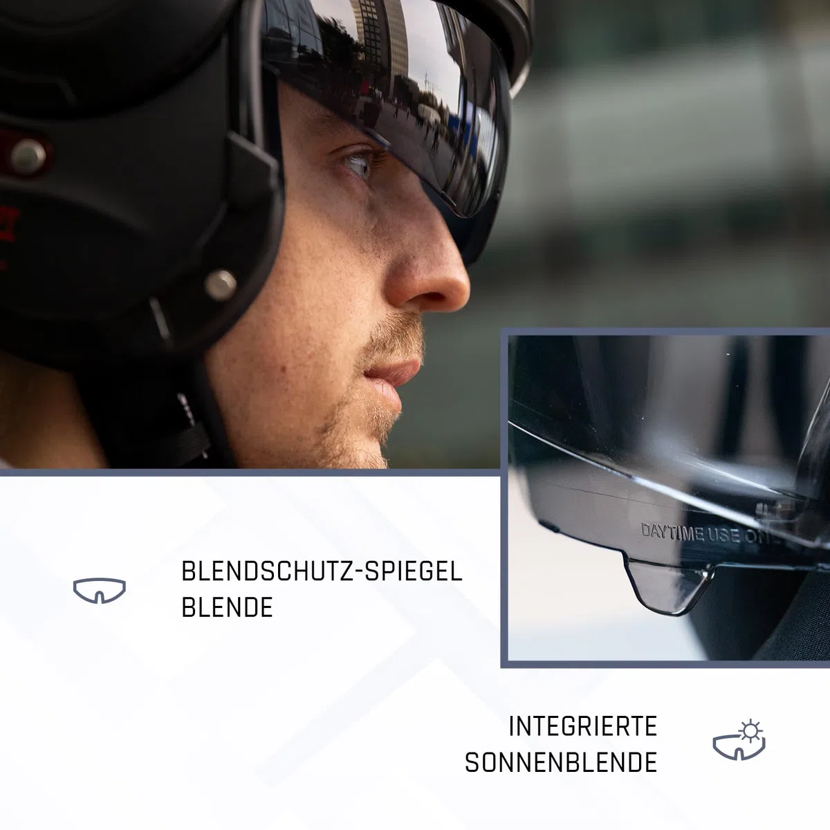 BEON Stratos Motorradhelm - Systemhelm Klapphelme mit Visier und Sonnenblende - Rollerhelm Sonnenblende - Motorrad Helm Damen & Herren - Integralhelm 180° Klappbar - Anti-Kratz-Visier - XL