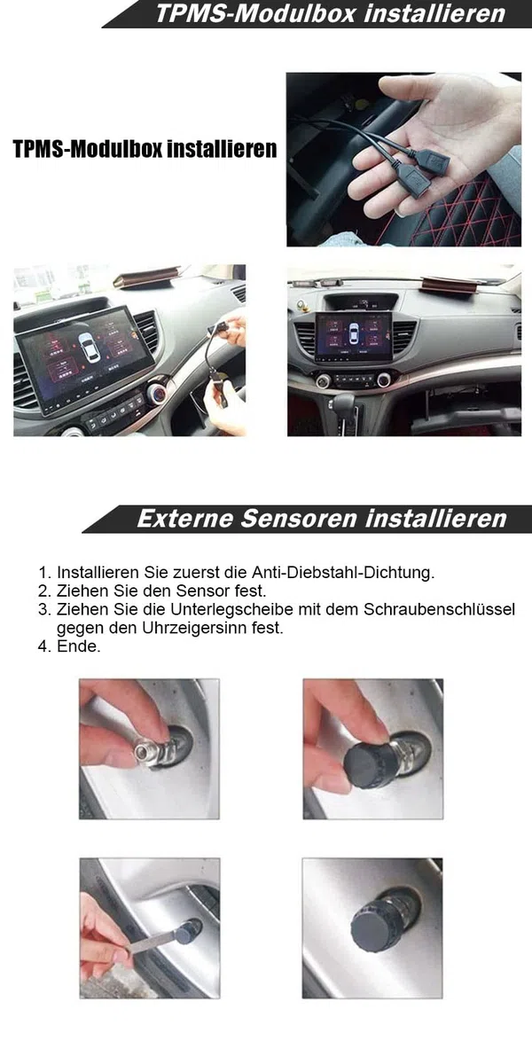 Erisin Universal USB TPMS Modul Reifendruckprüfer mit 4 Externe Sensors, USB Reifendrucksensor Reifendruckkontrollsystem für Android Autoradios