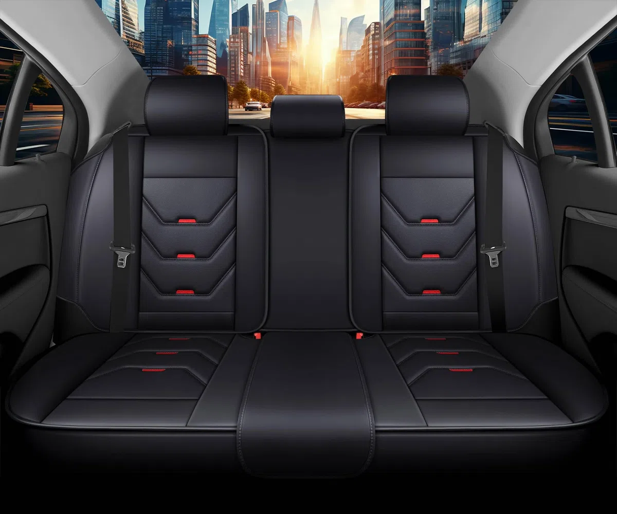 Autositzbezüge Universal für PKW & SUV – Premium Schonbezüge Komplettset Schwarz, hochwertig verarbeitet für mehr Sitzkomfort, Airbag-kompatibel Sitzauflage, für Vorder- und Rücksitze