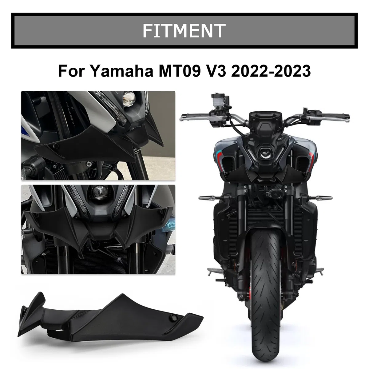Frontverkleidung Spoiler Schnabel Nose Cone Verlängerung Cover Extender für MT09 V3 2022-2023, PSLER Aerodynamische Flügel Deflektor Cowl Trim Zubehör(Mattschwarz)