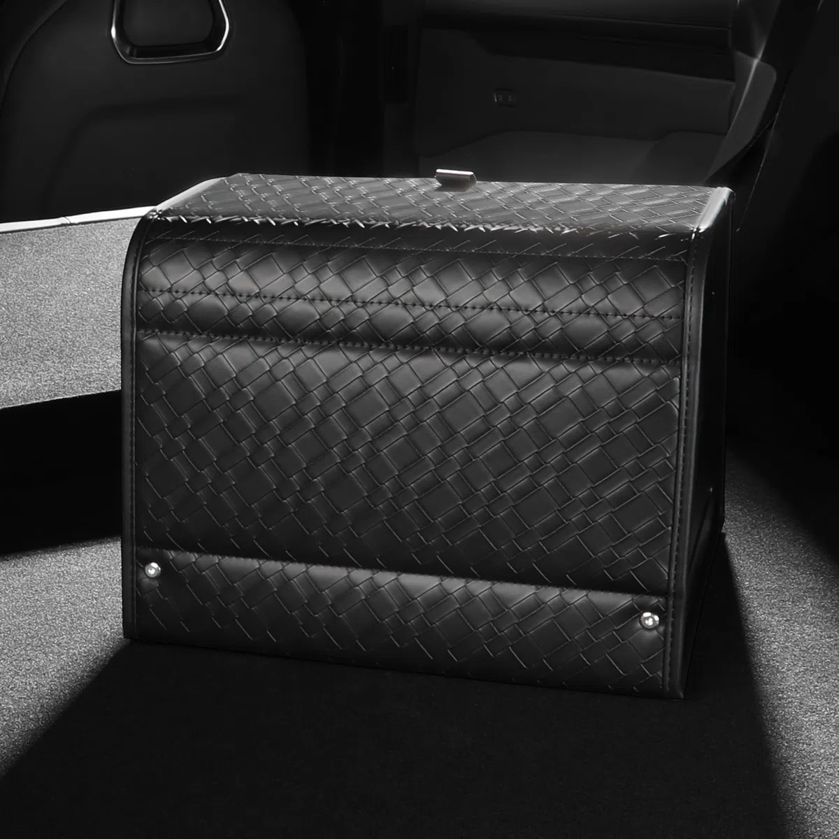 Kofferraum-Organizer, Auto-Aufbewahrungsbox,Deckelkasten,PU-Leder& PP-Wabenplatte, mit Schrauben befestigt – extrem stabil, klappbar und verstellbar (32,8 L)