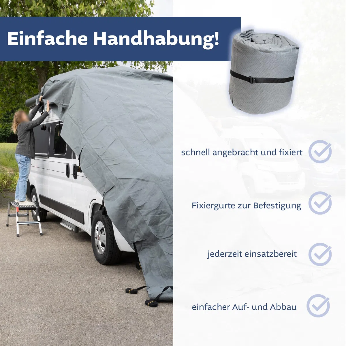 NATIV Dachschutzplane für Wohnmobile | UV-resistente Schutzhülle für ihren Camper | wasserdichte Abdeckplane für das Dach ihres Reisemobils | Dachplane mit universeller Passform | grau
